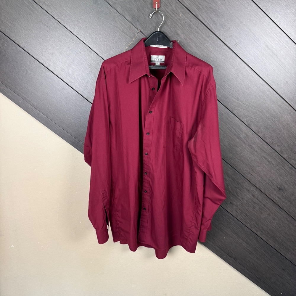 Enro Ultra Poplin Men's 18.5 37-38 Tall Burgundy Long Sleeve Dress Shirt Office